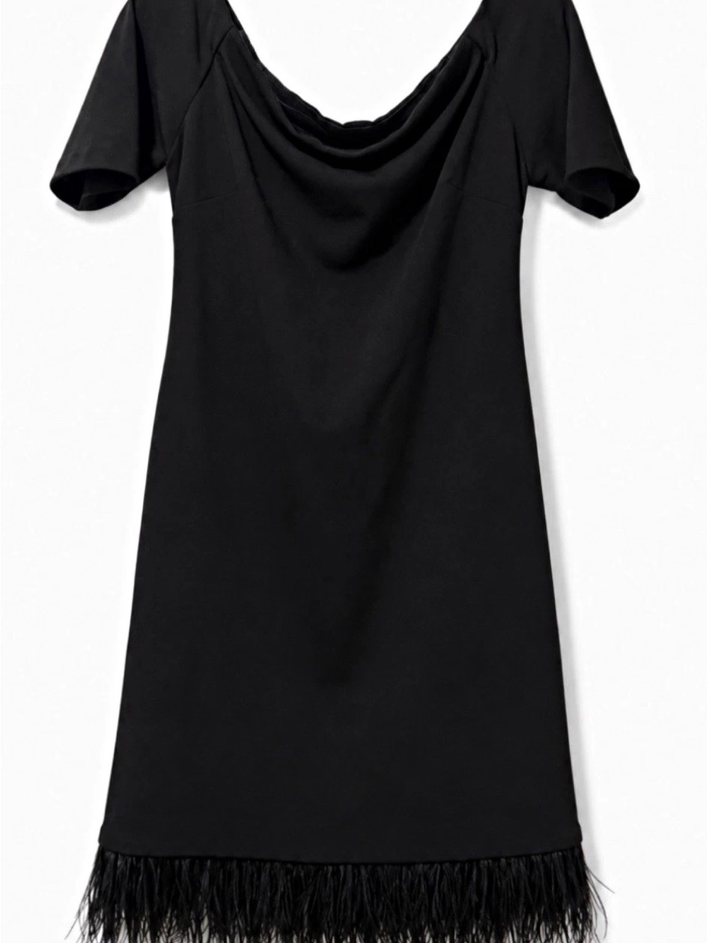 Vince Camuto M Black Cowl-Neck Feather-Trim Midi Dress
